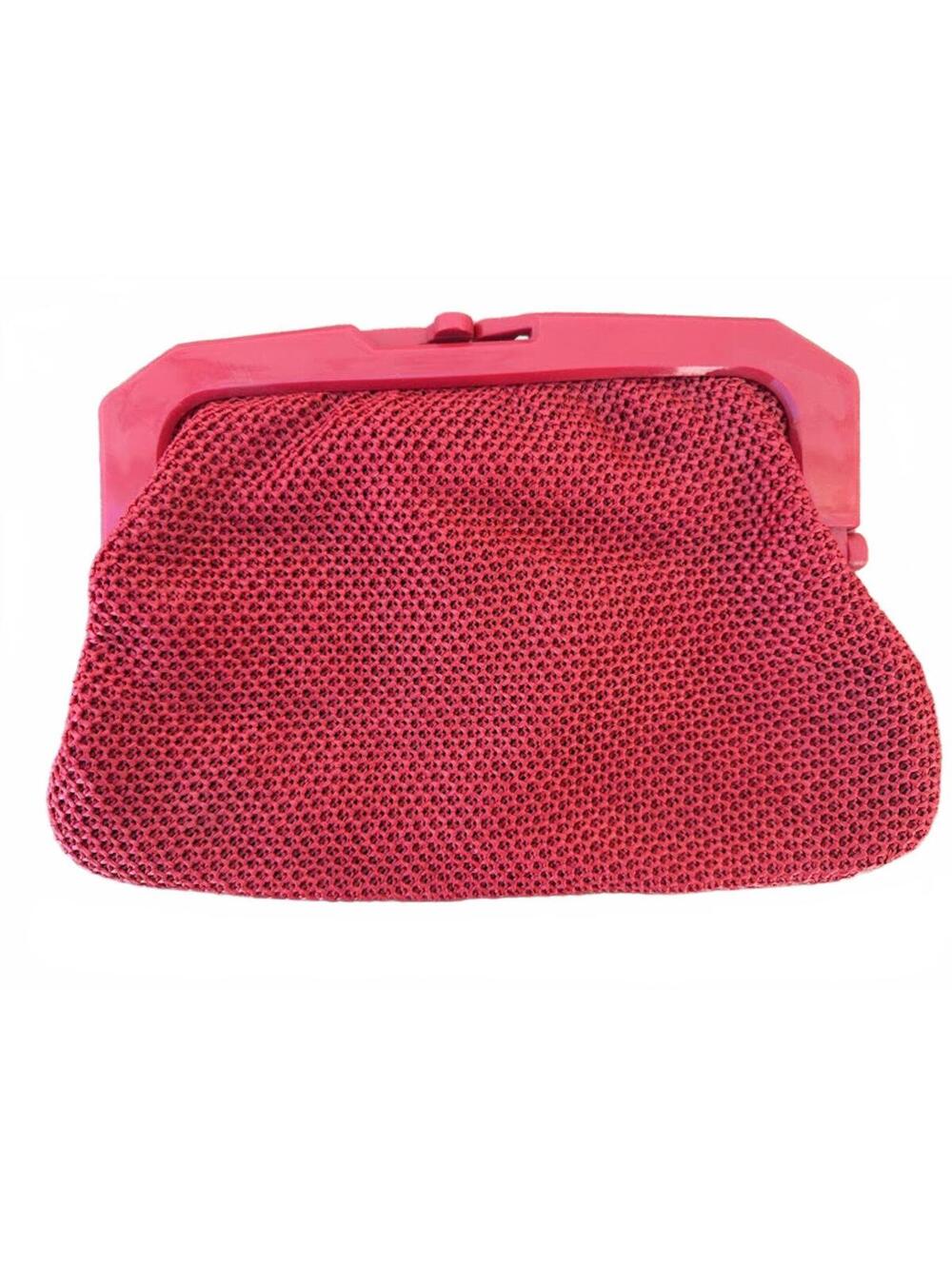 Vintage Axiom Red Woven Clutch Lucite Frame Italy